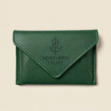 Leather Envelope RFID Wallet in green, personalised with an embossed logo