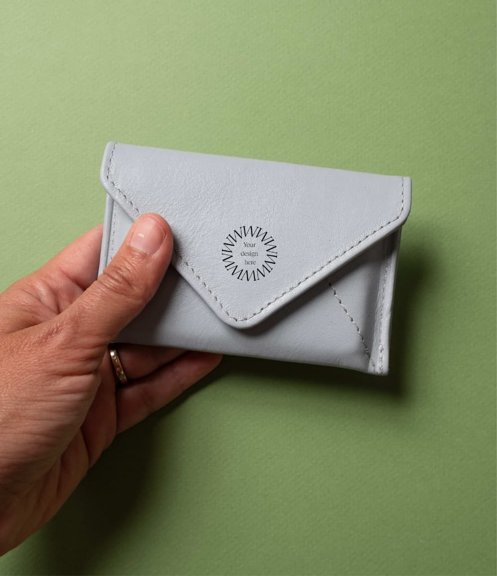 Leather Envelope RFID Wallet in light blue