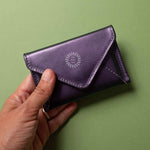Leather Envelope RFID Wallet in purple, showing logo placement