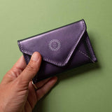 Leather Envelope RFID Wallet in purple, showing logo placement