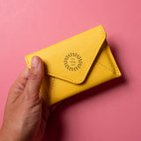 Leather Envelope RFID Wallet in yellow, showing logo placement