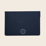 Blue leather laptop case, executive corporate gift from women-owned brand