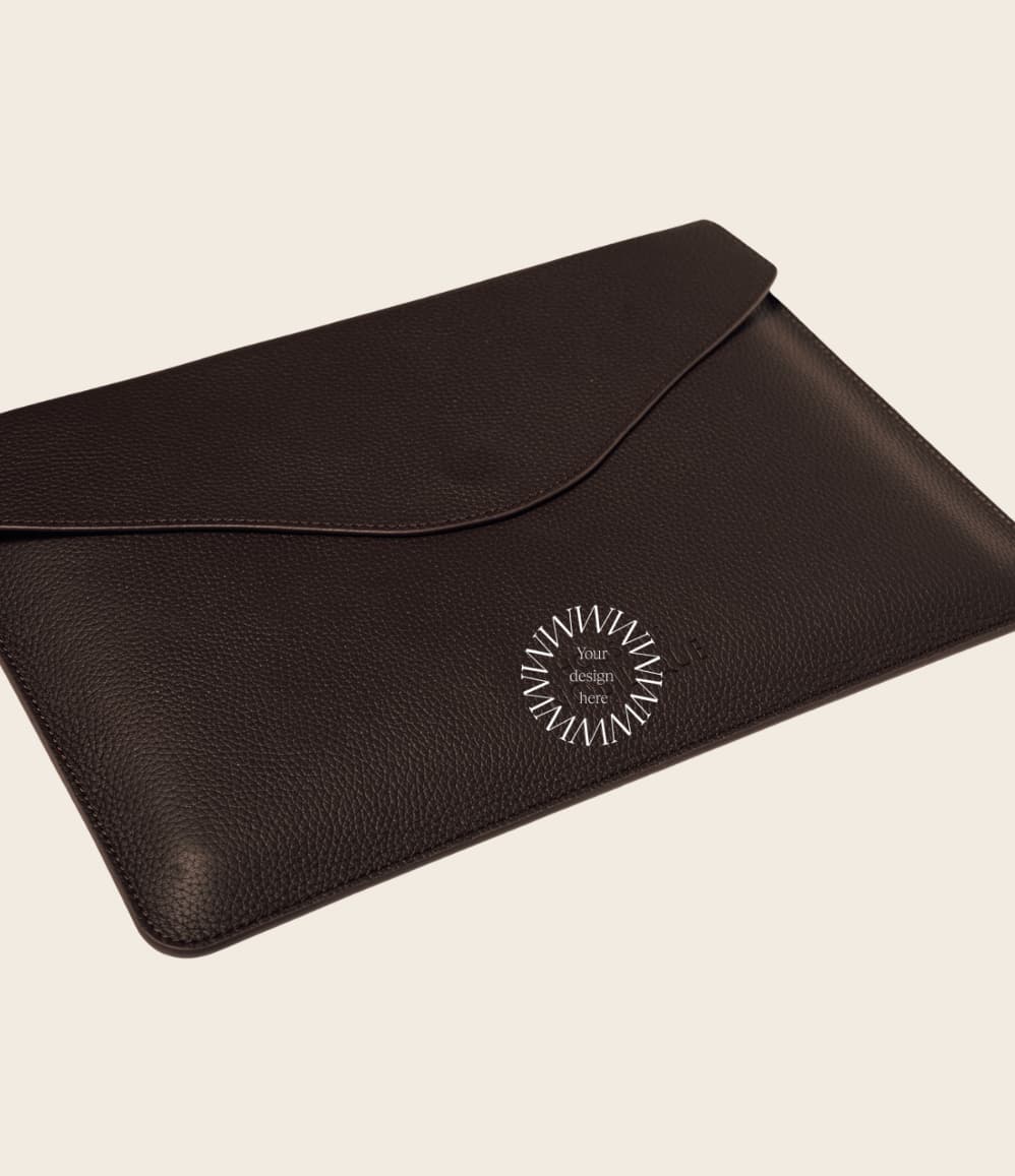 Brown leather laptop case, luxury corporate gift for clients and senior leadership