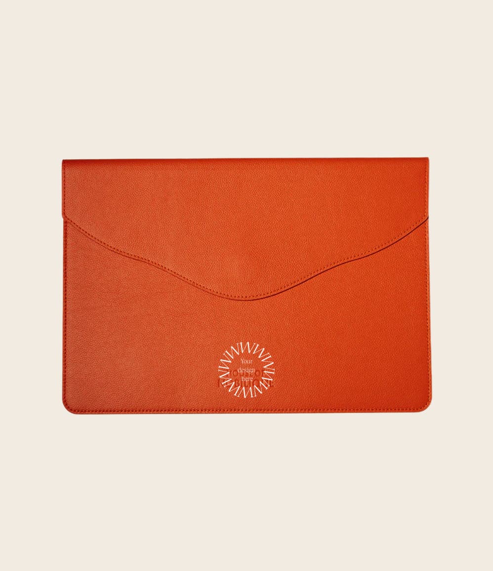 Orange leather laptop case, premium corporate gift for executives and VIP clients