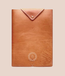 Hand-Stitched Leather Laptop Sleeve in cognac vegetable-tanned leather, fits 13 to 16 inch MacBook Pro, luxury corporate gift