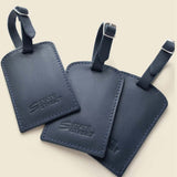 Leather Luggage Tag in blue, personalised with State Street logo embossed
