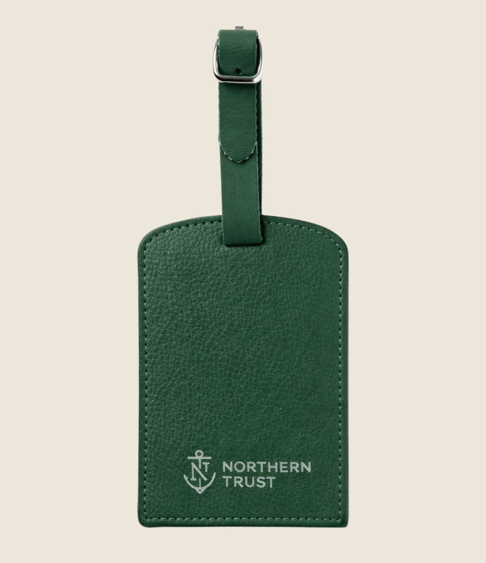 Leather Luggage Tag in green, personalised with an embossed name