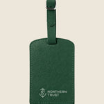 Leather Luggage Tag in green, personalised with an embossed name