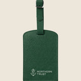 Leather Luggage Tag in green, personalised with an embossed name