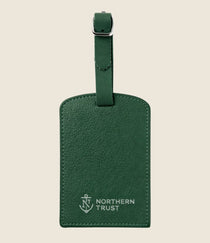 Leather Luggage Tag in green, personalised with an embossed name