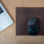 Hand-Stitched Leather Mouse Pad in vintage brown vegetable-tanned leather, eco friendly gift