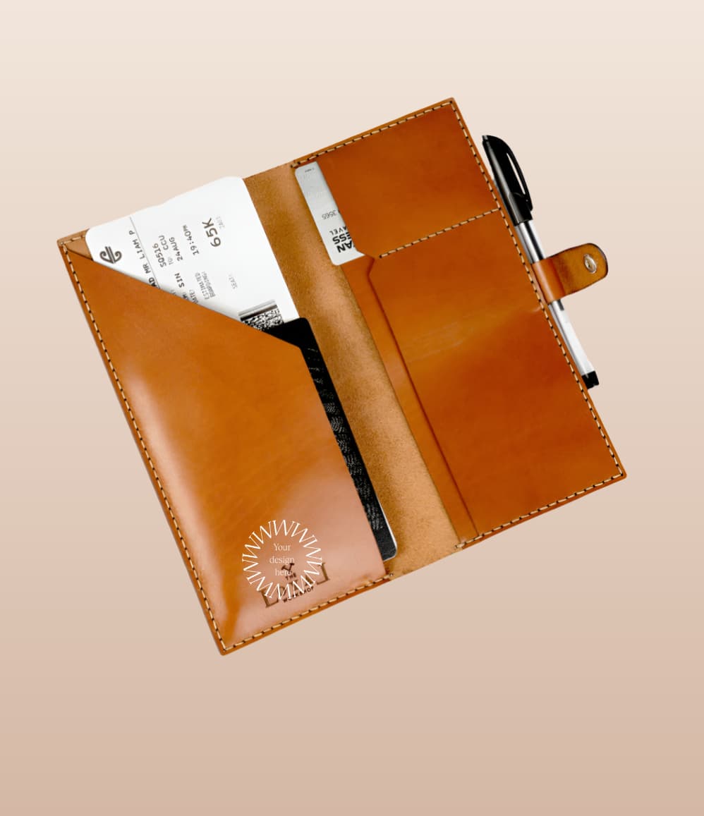 Brown vegan leather passport holder for eco corporate gifts