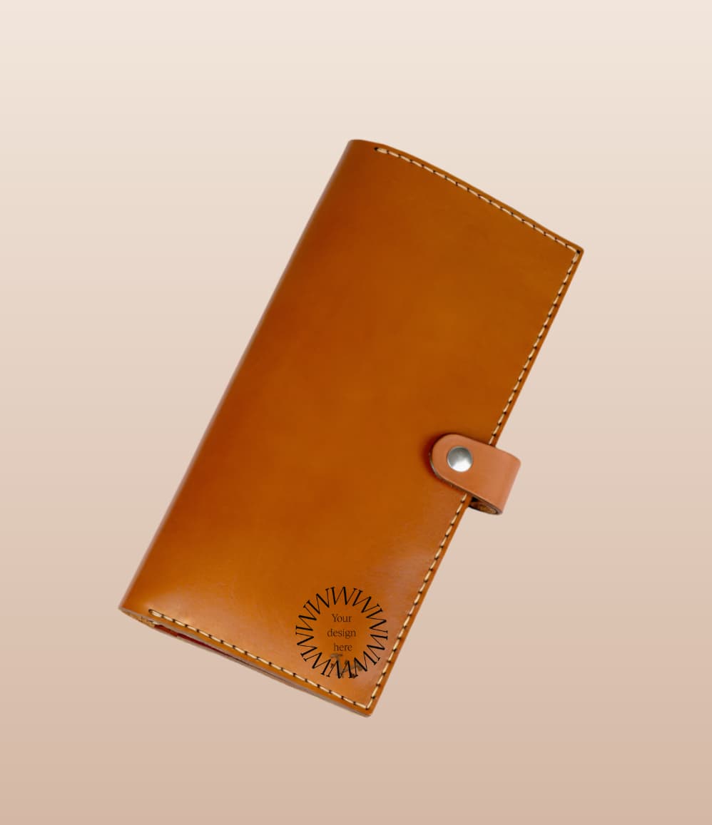 Brown vegan leather passport holder for executives corporate gifts.