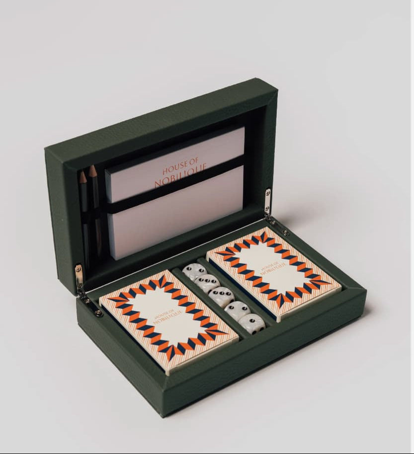Green leather playing cards set, a premium executive gift handcrafted from genuine leather.