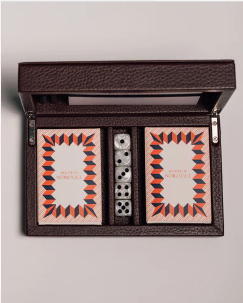 Taupe leather playing cards set, a premium corporate gift for executive teams and VIP clients