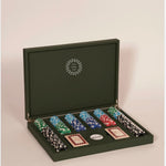 Green leather poker set, a considered executive gift for offsites, client gifting and brand activations.