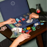 Leather poker set in use, a sustainable corporate gift built around social connectivity and shared moments.