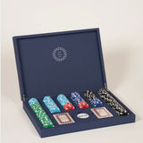 Navy leather poker set, a sustainable corporate gift handcrafted for client gifting and brand activations.