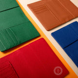 Leather RFID Passport Wallet in blue, red, green and tan