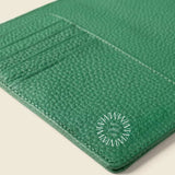 Leather RFID Passport Wallet in green, showing stitching detail