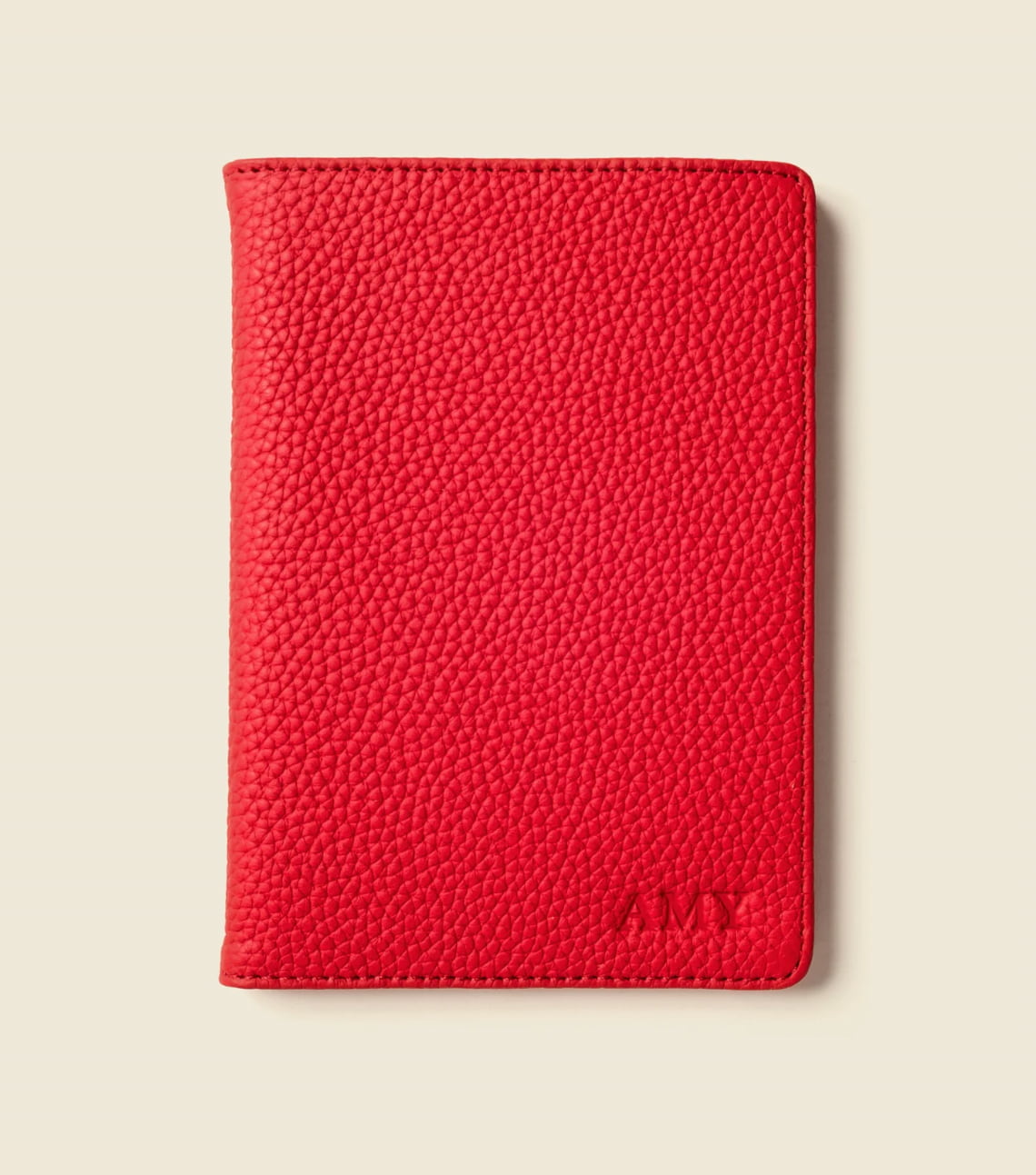 Leather RFID Passport Wallet in red, monogrammed
