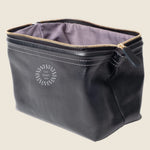Leather Toiletry Bag, open, showing logo placement