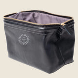 Leather Toiletry Bag, open, showing logo placement