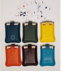 Leather Travel Playing Cards Set in five colours, handcrafted leather card holder, conference gift from a women-owned business