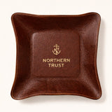 Leather Travel Valet Tray in brown, personalised with a printed client logo