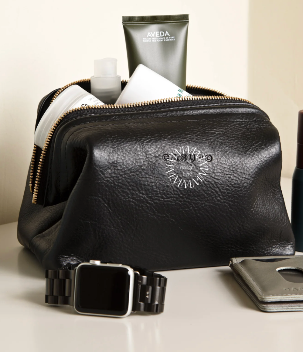Leather travel wash bag as a luxury corporate gift in the UK