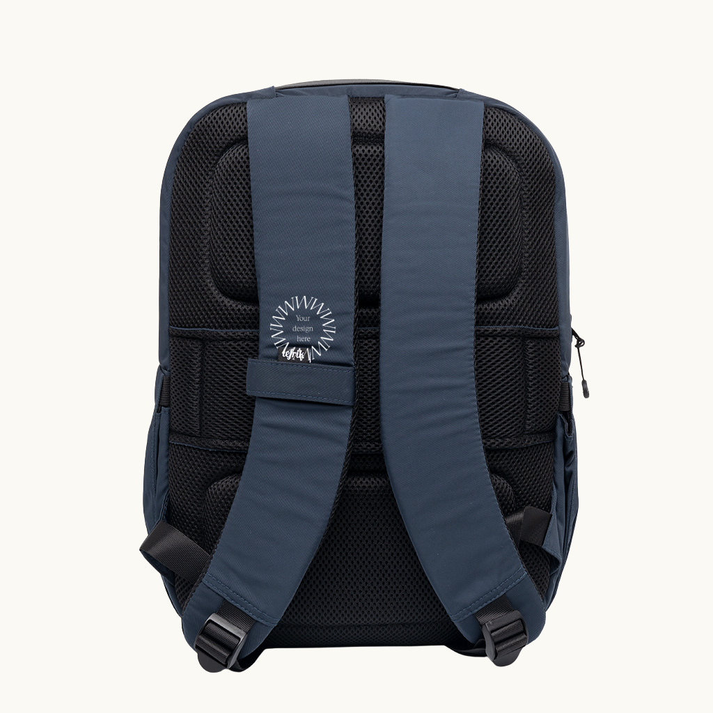 Navy blue recycled backpack for eco corporate gifts and premium event swag