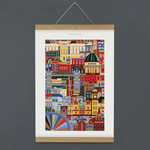 London blockprint wall art featuring Big Ben, London Eye and St Paul’s Cathedral. Unique sustainable corporate gift idea.
