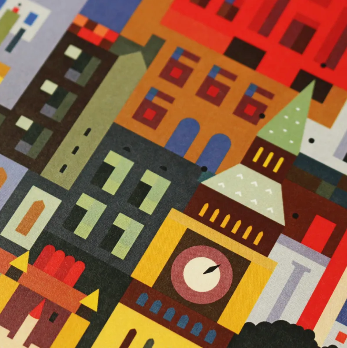 Detail of London blockprint artwork. Sustainable employee appreciation gift for offices and teams.