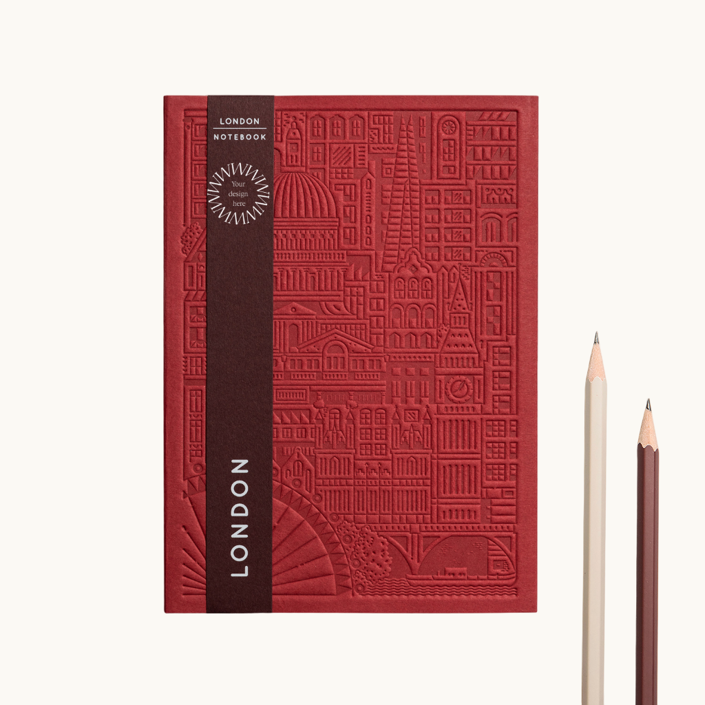 Debossed London notebook in red, premium sustainable corporate gift