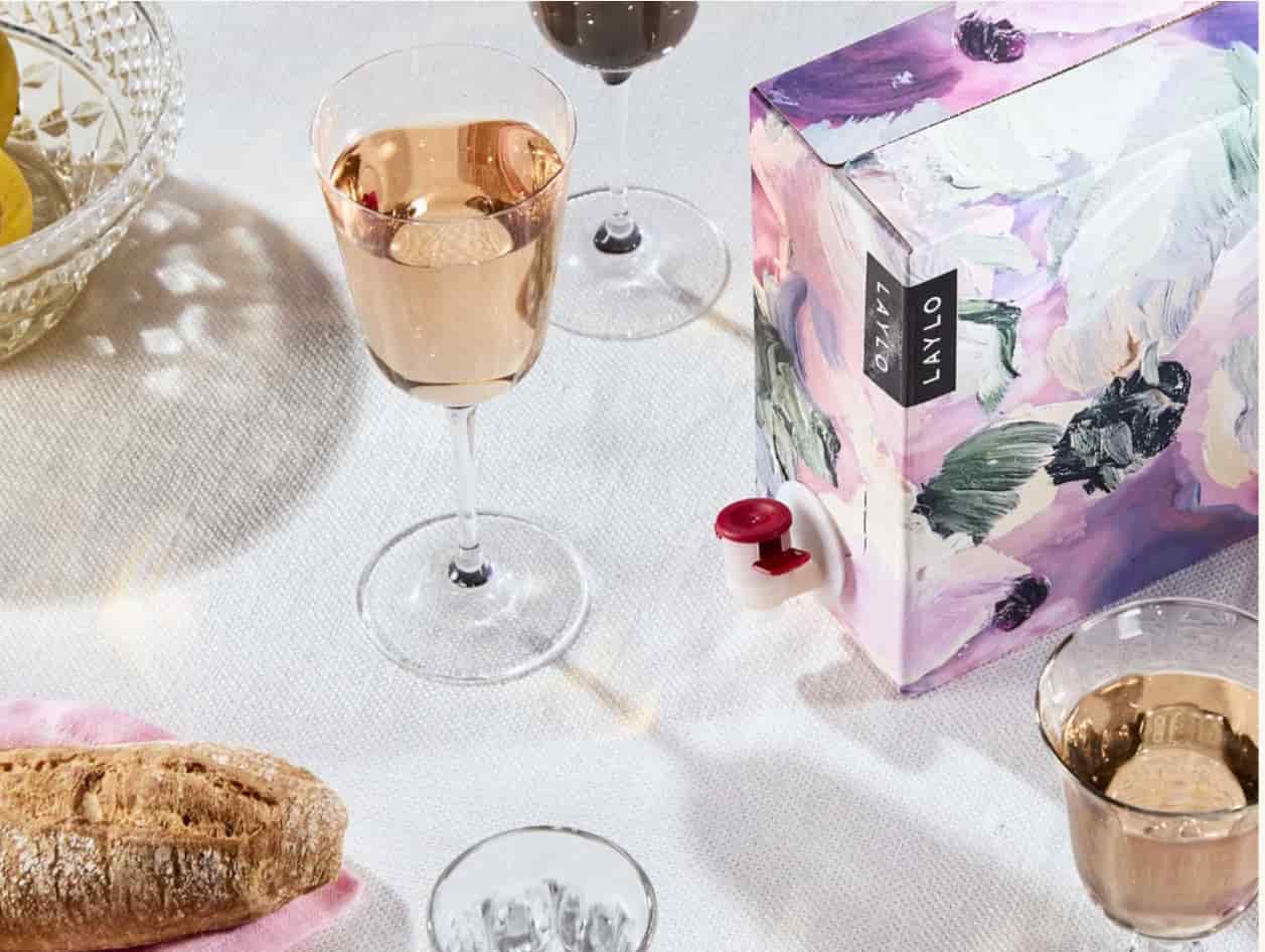 Luberon Rosé 2025, boxed on a table with glasses of rosé poured alongside