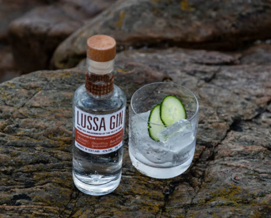Small Batch Premium Scottish Gin. Lussa Gin bottle as a thank you gift.