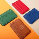 MagSafe Leather Cardholder in red, green and blue, showing logo placement