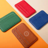 MagSafe Leather Cardholder in red, green and blue, showing logo placement