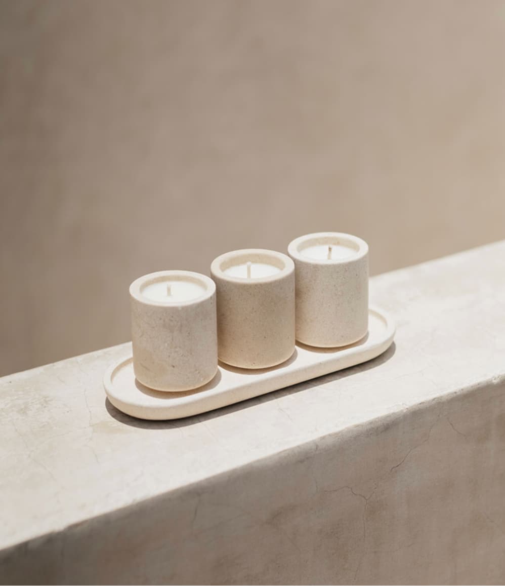 Marble candle gift set in a handcrafted marble tray, a premium corporate gift for clients and executive gifting