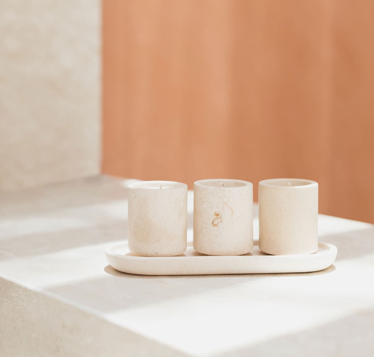 Marble candle gift set handcrafted by artisans, a wellness gift for executive retreats