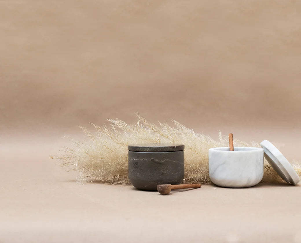 Marble salt and pepper set, a unique gourmet corporate gift for clients and executives