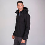 Men's soft shell hoodie side view. Eco branded company swag for events and employee gifts.