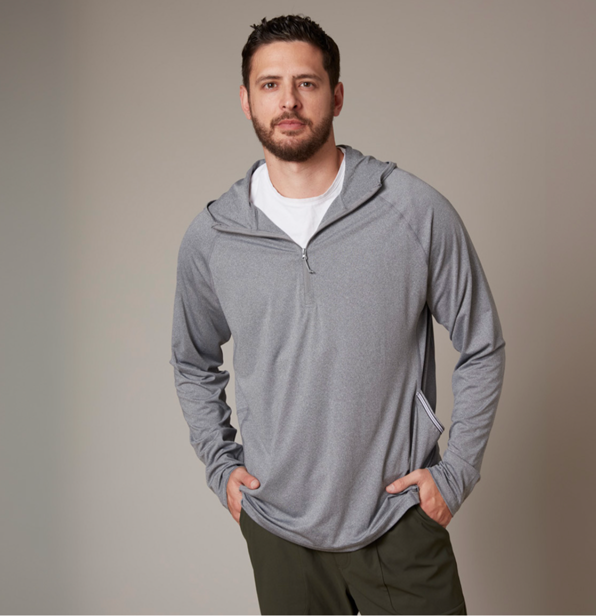 Men's zip neck sun hoodie sustainable branded company swag for B2B Corporate gifts