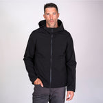 Men's black soft shell hoodie made from recycled materials
