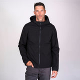 Men's black soft shell hoodie made from recycled materials