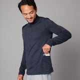 Men's Zip Neck Jumper in blue, worn