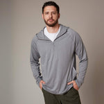 Men's Zip Neck Sun Hoodie in cool grey, front, hood off
