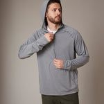 Men's Zip Neck Sun Hoodie in cool grey, front, hood on