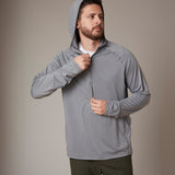 Men's Zip Neck Sun Hoodie in cool grey, front, hood on