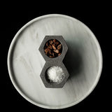 Mexican lava rock salt and pepper bowl with two sections, premium corporate gift for client gifting